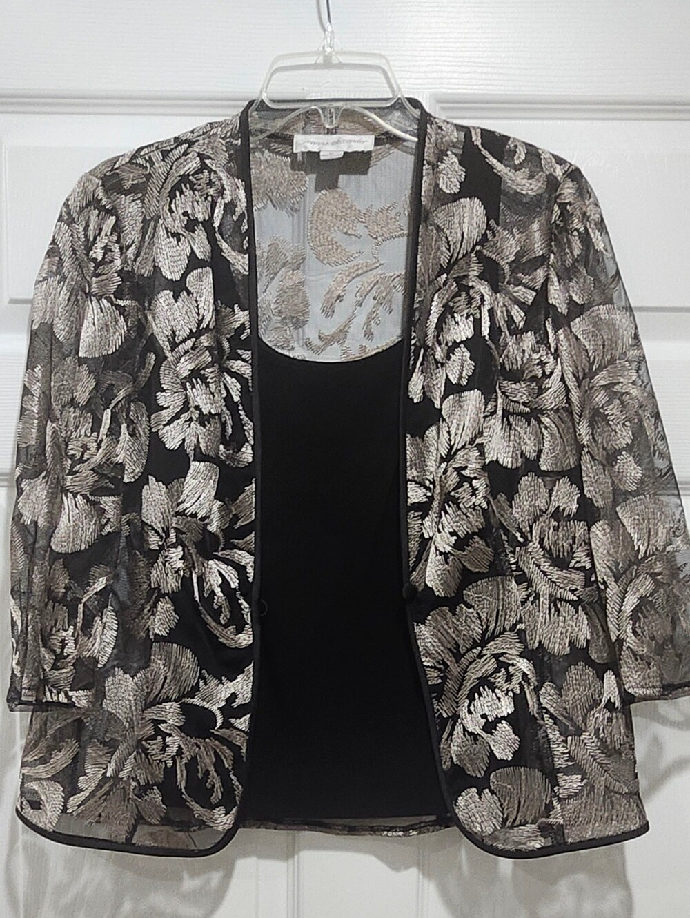 Black Blazer with Silver Floral Overlay